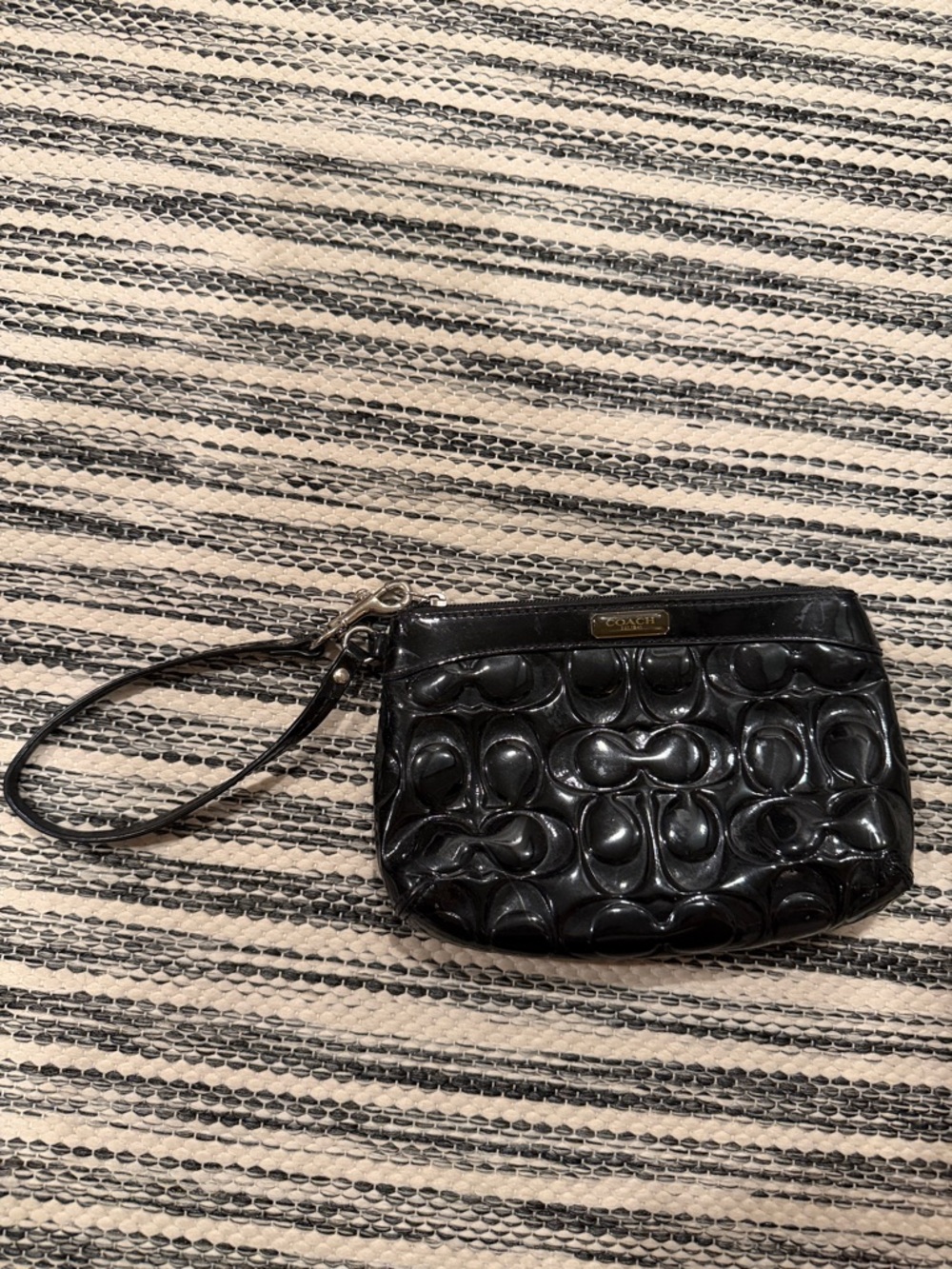 Coach Black Patent Leather Embossed Signature Wristlet